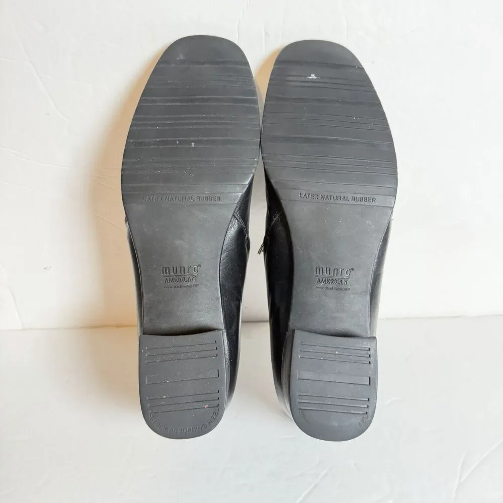 Munro American Black Leather Slip On Comfort Shoes Womens 7.5N Narrow USA